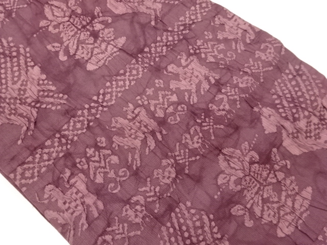 ふくれ織横段に動物・変わり草葉模様織出し名古屋帯